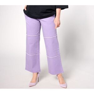 LOGO by Lori Goldstein Women's Petite Pants 8P Wide Leg Jean With Purple A638911